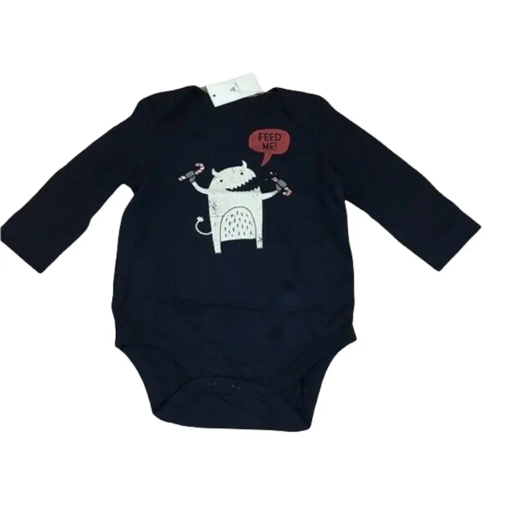 Gap Boys Bodysuit Size 3-6 Months Blue‎ Galaxy Candy Cane Monster Feed Me NEW